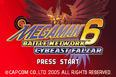Mega Man Battle Network 6: Cybeast Gregar title screen for GameBoy Advance